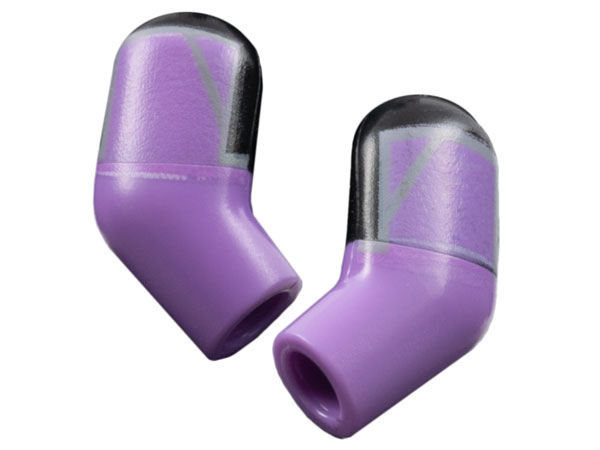 Lego Arm, (Matching Left and Right) Pair with Molded Black Short Sleeves and Printed Medium Lavender Shoulder Patches with Light Bluish Gray Lines Pattern / Medium Lavender