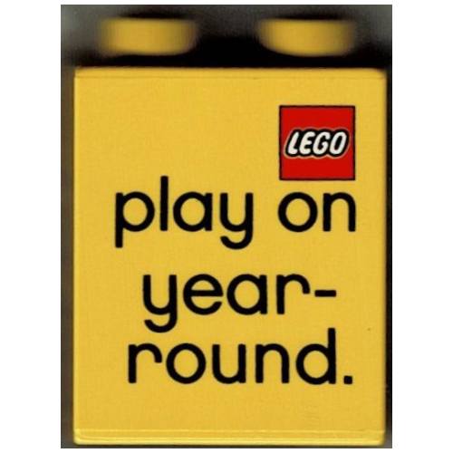Lego Duplo Brick 1 x 2 x 2 with Legoland California Membership Play On Year-Round Print / Yellow