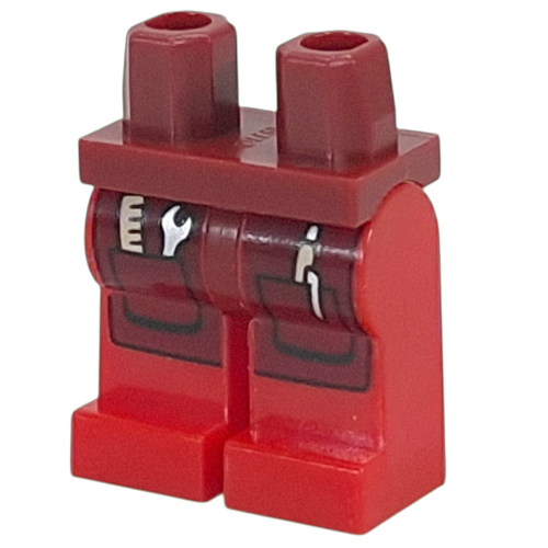 Lego Hips and Red Legs with Dark Red Apron, Pockets, Silver Tookls Print / Dark Red