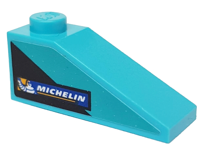 Lego Slope 33 3 x 1 with Black Triangle and Michelin Logo on Medium Azure Background Pattern Model Right Side (Sticker) - Set 76898