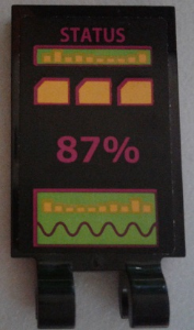 Lego Tile, Modified 2 x 3 with 2 Clips with 'STATUS,' Monitors and '87%' Pattern (Sticker) - Set 79117 / Black