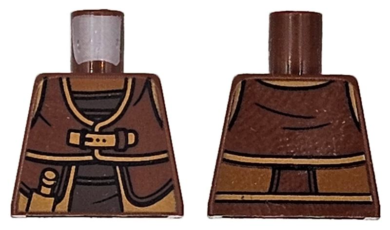 Lego Torso Vest with Medium Nougat Trim, Pouch and Strap with Buckle over Dark Brown Shirt, Sienna Neck Pattern / Reddish Brown