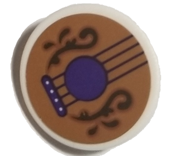 Lego Road Sign 2 x 2 Round with Clip with Medium Nougat Guitar with Gold Swirls and Dark Purple Strings Pattern (Sticker) - Set 41193