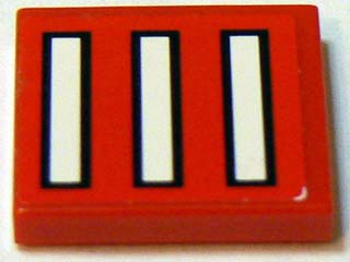 Lego Tile 2 x 2 with 3 White Bars with Black Outline on Red Pattern (Sticker) - Set 2556