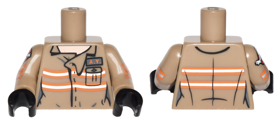 Lego Torso Ghostbusters Jumpsuit Female with 'A.Y.' ID Badge Pattern / Dark Tan Arms with Ghostbusters Pattern / Black Hands