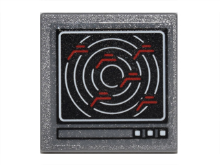 Lego Road Sign 2 x 2 Square with Open O Clip with Computer Screen with White Concentric Circles, and 6 Red Shapes Pattern (Sticker) - Set 76051