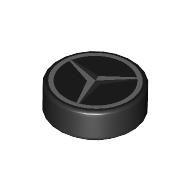 Lego Tile Round 1 x 1 with Silver Mercedes Logo Print / Black