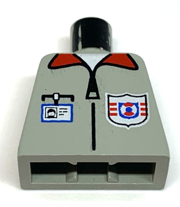 Lego Torso Rescue Coast Guard Logo, ID Badge, Red Collar, Zipper Pattern / Light Gray