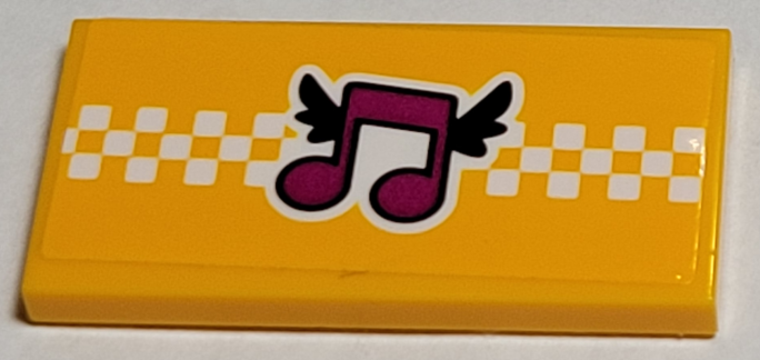 Lego Tile 2 x 4 with Magenta Music Notes with Black Wings and White Checkered Stripe Pattern (Sticker) - Set 41349