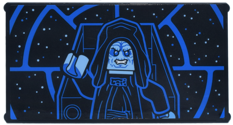Lego Glass for Window 1 x 4 x 6 with Blue and Bright Light Blue SW Emperor Palpatine, Round Throne Room Window, White Stars Pattern (Sticker) - Set 75419