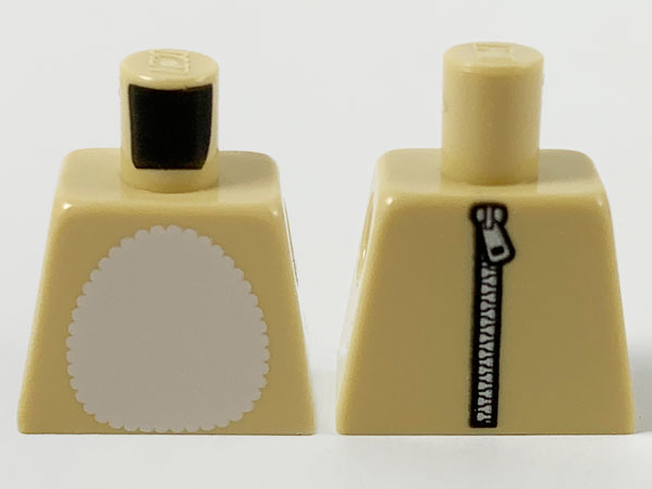 Lego Torso White Furry Chest and Silver Zipper on Back Pattern / Tan