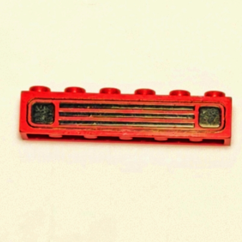 Lego Brick 1 x 6 with Black Car Grill Print [Embossed] / Yellow