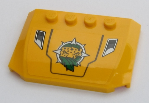 Lego Wedge 4 x 6 x 2/3 Triple Curved with Leopard Head, Leaves, Dark Bluish Gray Frame and Grille Pattern (Sticker) - Set 60161 / Bright Light Orange