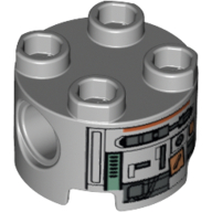 Lego Brick Round 2 x 2, Pin Holes with Silver and Dark Orange Droid Print (C1-10P)