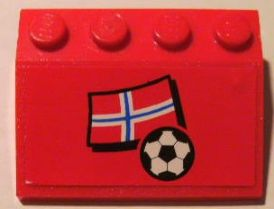 Lego Slope 33 3 x 4 with Flag of Norway and Soccer Ball on Red Background Pattern (Sticker) - Set 3407