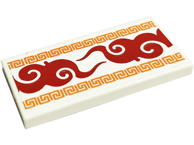 Lego Tile 2 x 4 with Red Smoke and Orange Ornamental Mosaic Stripes Pattern (Sticker) - Set 41701