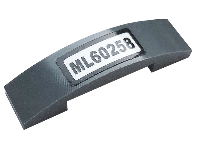 Lego Slope, Curved 4 x 1 x 2/3 Double with 'ML60258' Pattern (Sticker) - Set 60258 / Dark Bluish Gray