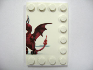 Lego Tile, Modified 4 x 6 with Studs on Edges with Dragon and Knight Right Half Pattern
