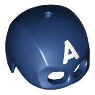 Lego Helmet / Mask, Top Hole (Captain America) with White 'A' print / Dark Blue