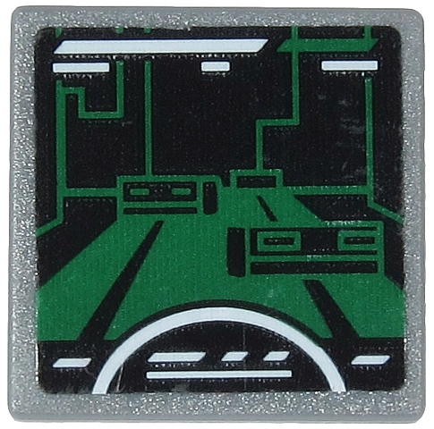 Lego Road Sign 2 x 2 Square with Open O Clip with Dark Green Video Game Display with White Semicircle and Stripes Pattern (Sticker) - Set 71712