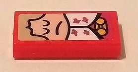 Lego Tile 1 x 2 with Sad Face and Tan Hair Pattern (Sticker) - Set 41334