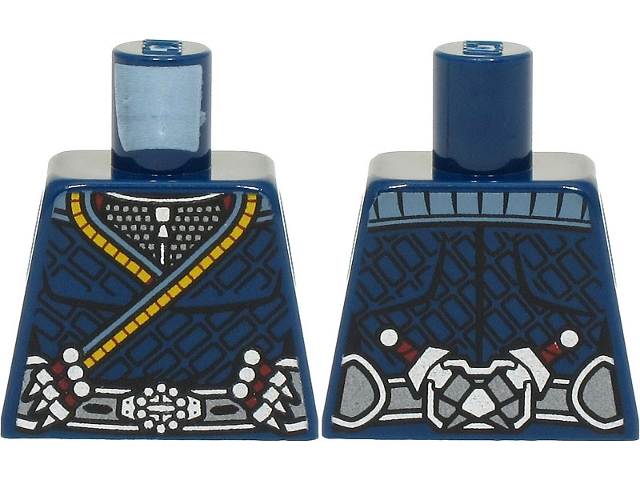 Lego Torso Armor and Robe with Bright Light Orange Trim, Silver Belt with Buckle and Daggers Pattern / Dark Blue