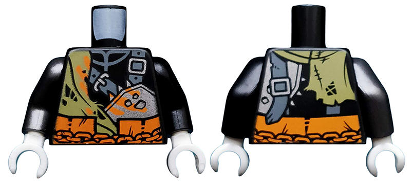 Lego Torso Ninjago Chains and Belts with Claw Marks Pattern / Black Arm Left / Pearl Dark Gray Arm Right / White Hands