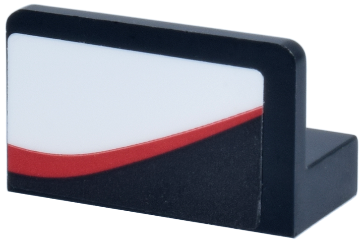 Lego Panel 1 x 2 x 1 with Rounded Corners with Curved Red Line and White Panel Pattern Model Left Side (Sticker) - Set 77250 / Black