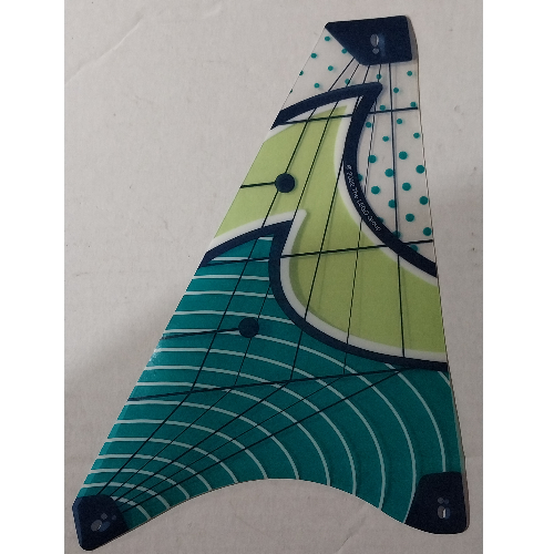 Lego Sail, Triangular, 3 Corner Holes, Dark Turquoise and Yellowish-Green Wave Print