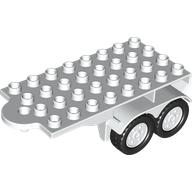 Lego Duplo Trailer Flatbed 4 x 8 with Hook and 4 White Wheels / White
