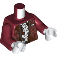 Lego Torso Jacket, Dark Tan Decorations, White Scarf with Ruffles Print, Dark Red Arms, White Hands