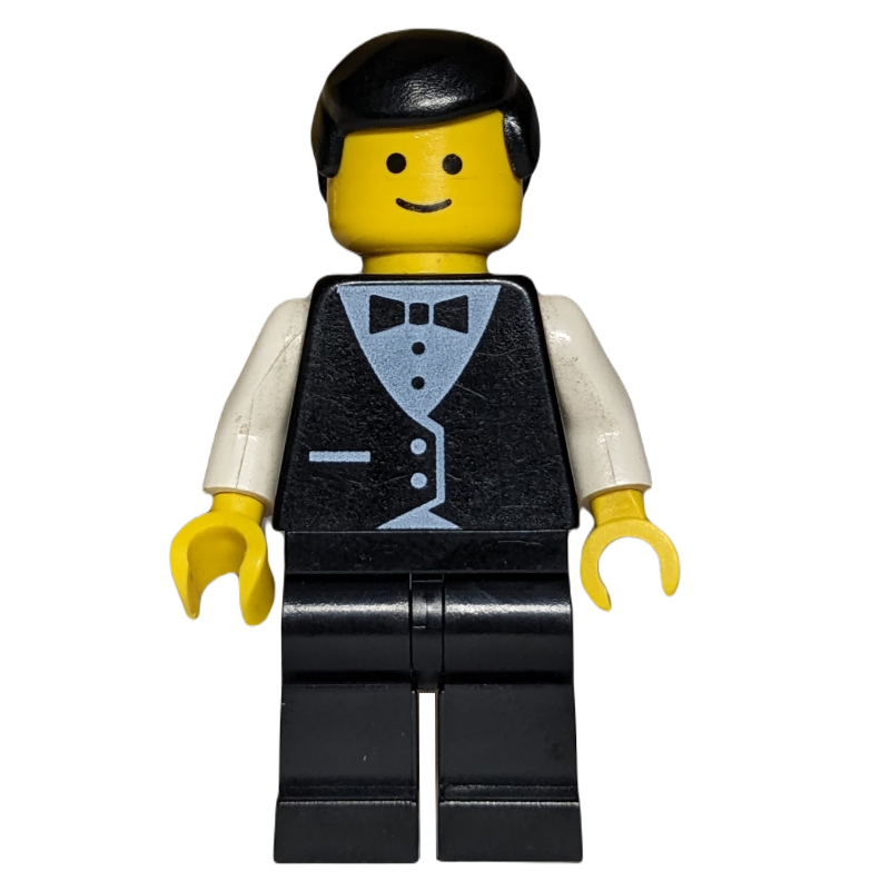 Lego Waiter, Man, Black Suit and Bow Tie, Black Hair (3626b Head)