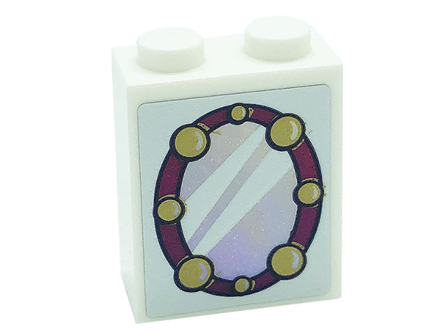 Lego Brick 1 x 2 x 2 with Inside Stud Holder with Mirror and Lights Pattern (Sticker) - Set 41685 / White