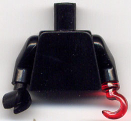 Lego Torso Plain / Black Arms / Black Hand Right / Trans-Red Hook Left