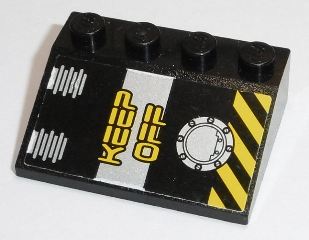 Lego Slope 33 3 x 4 with 'KEEP OFF' and Black and Yellow Danger Stripes Pattern (Sticker) - Set 8633 / Black