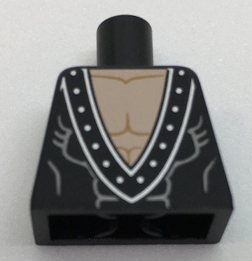 Lego Torso Batman Muscles Outline, V-Neck with Silver Rivets Pattern / Black