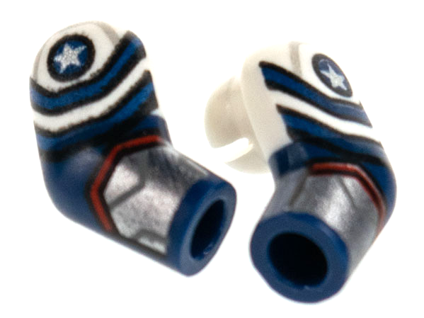 Lego Arm, (Matching Left and Right) Pair with White Short Sleeve, Silver Star and Cuff Pattern / Dark Blue