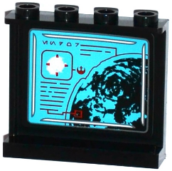 Lego Panel 1 x 4 x 3 with Side Supports - Hollow Studs with Planet Map, Aurebesh Characters 'ENDOR', and Red SW Rebel Alliance Symbol Pattern on Inside (Sticker) - Set 75094 / Black