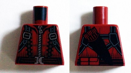 Lego Torso Jacket with Black Straps, Brown Belt with Silver Buckle and Silver Zipper Pattern (Arsenal) / Dark Red
