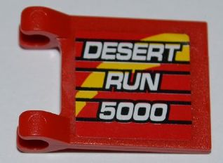Lego Flag 2 x 2 Square with Flat Edge with 'DESERT RUN 5000' Pattern on Both Sides (Stickers) - Set 8126 / Red
