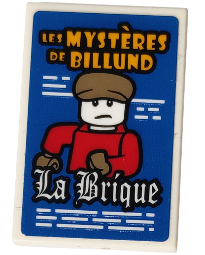 Lego Tile 2 x 3 with Poster of Movie 'LES MYSTÈRES DE BILLUND', Minifigure and 'La Brique' Pattern (Sticker) - Set 10292