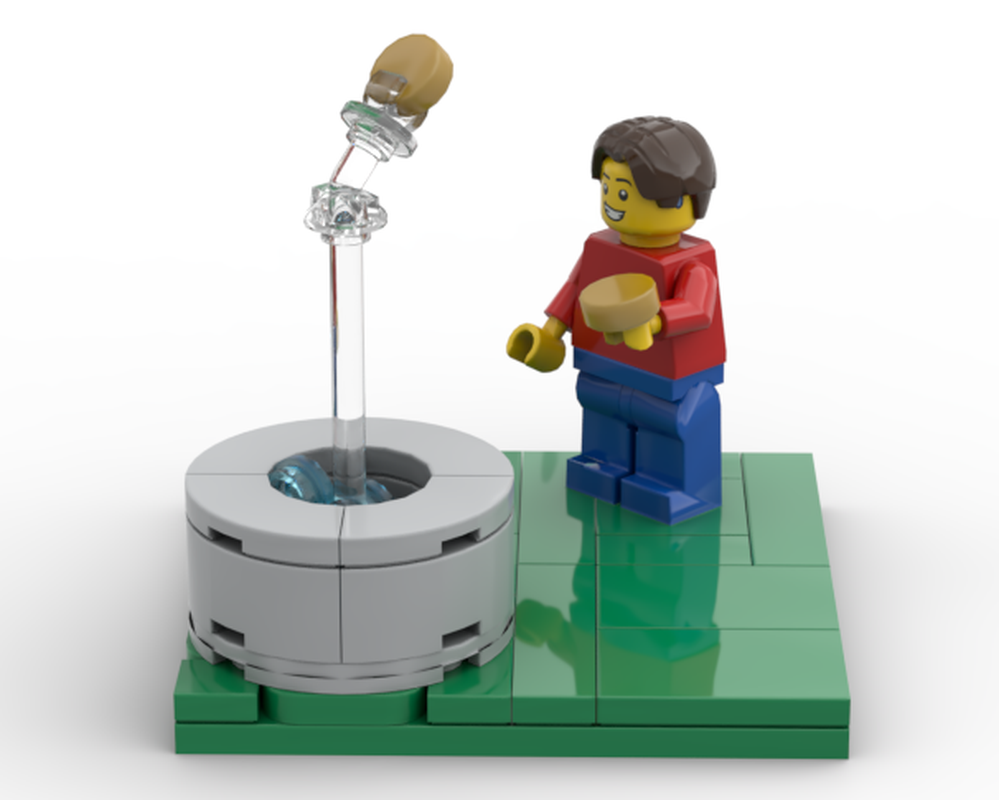 Lego Man Flipping coins into fountain