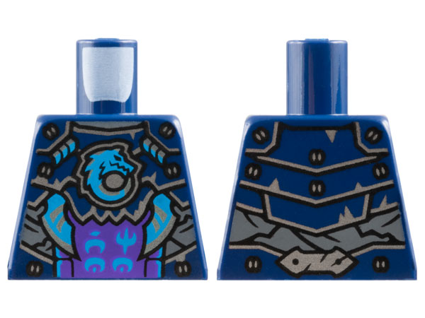 Lego Torso Armor Plates with Silver Trim and Blades, Dark Azure Wolf and Ninjago Logogram 'WO' and 'MO' Pattern