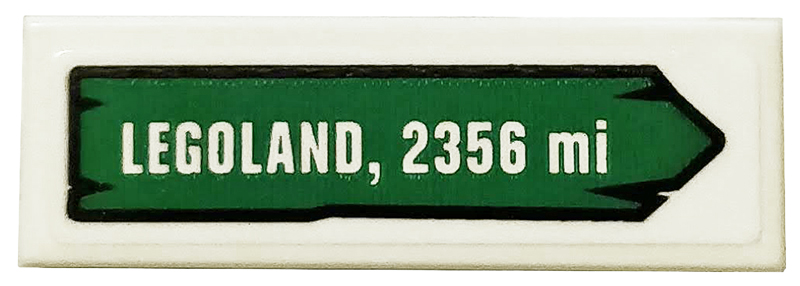 Lego Tile 1 x 3 with 'LEGOLAND, 2356 mi' on Green Road Sign Pattern (Sticker) - Set 40353