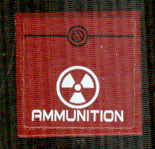 Lego Tile 2 x 2 with White Radiation Warning and 'AMMUNITION' Pattern (Sticker) - Set 8102