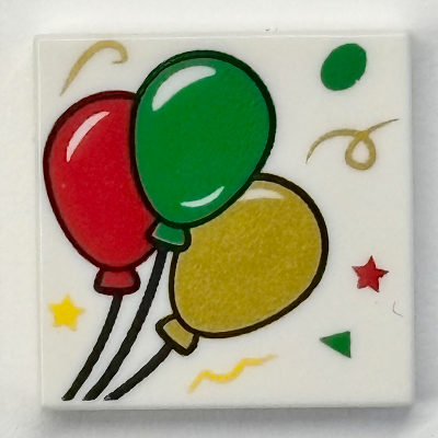 Lego Tile 2 x 2 with Red/Yellow/Green Balloons Print