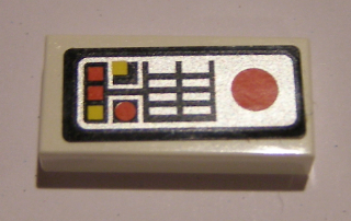 Lego Tile 1 x 2 with Red and Yellow Console Lights and Buttons Pattern (Sticker) - Set 7754