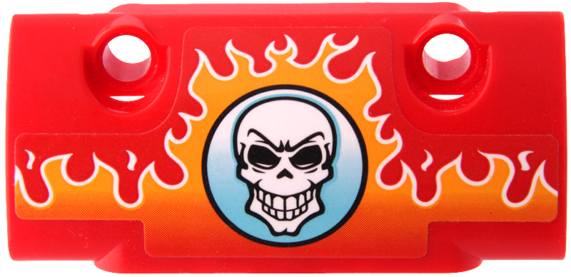Lego Technic, Panel Curved 7 x 3 with 2 Pin Holes through Panel Surface with White Skull on Medium Azure Circle and Orange Flames Pattern (Sticker) - Set 42106