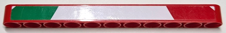 Lego Technic, Liftarm Thick 1 x 11 with Green and Red Stripes on White Background Pattern (Sticker) - Set 42125