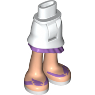 Lego Minidoll Hips and Asymmetrical Layered Skirt with Medium Lavender Ruffle, Light Nougat Legs and Dark Purple Sandals Print / White